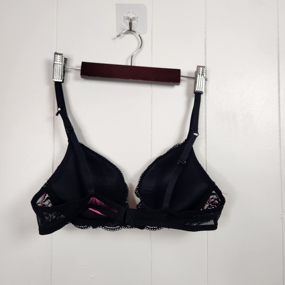 La Senza Obsession Black Red Lace Bra Plunge Underwire Padded Push-Up 34A sexy - Picture 5 of 7